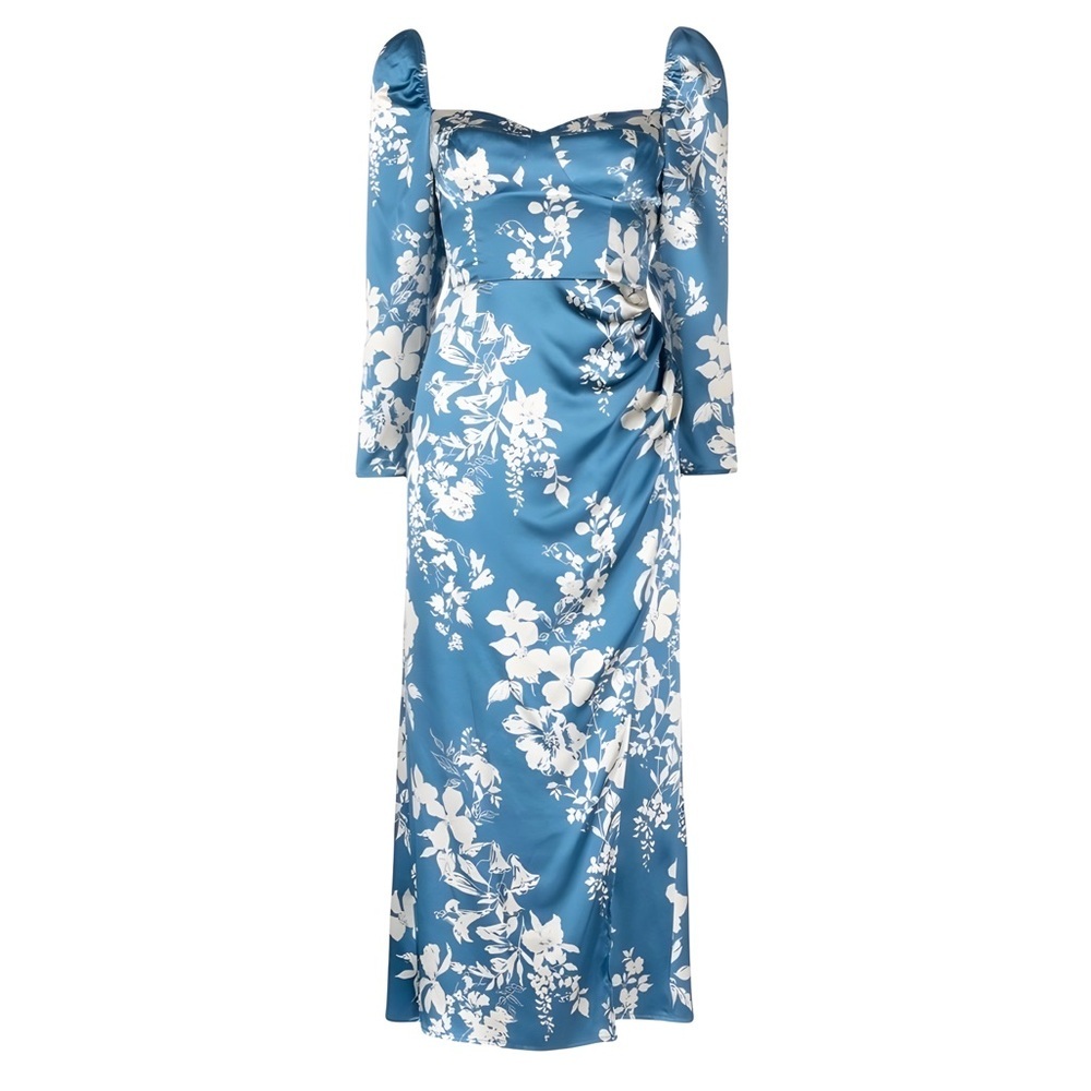 Reformation Gloriana 100% Silk Dress Long-Sleeve Floral Print Wrap Skirt | 2 - Picture 8 of 16